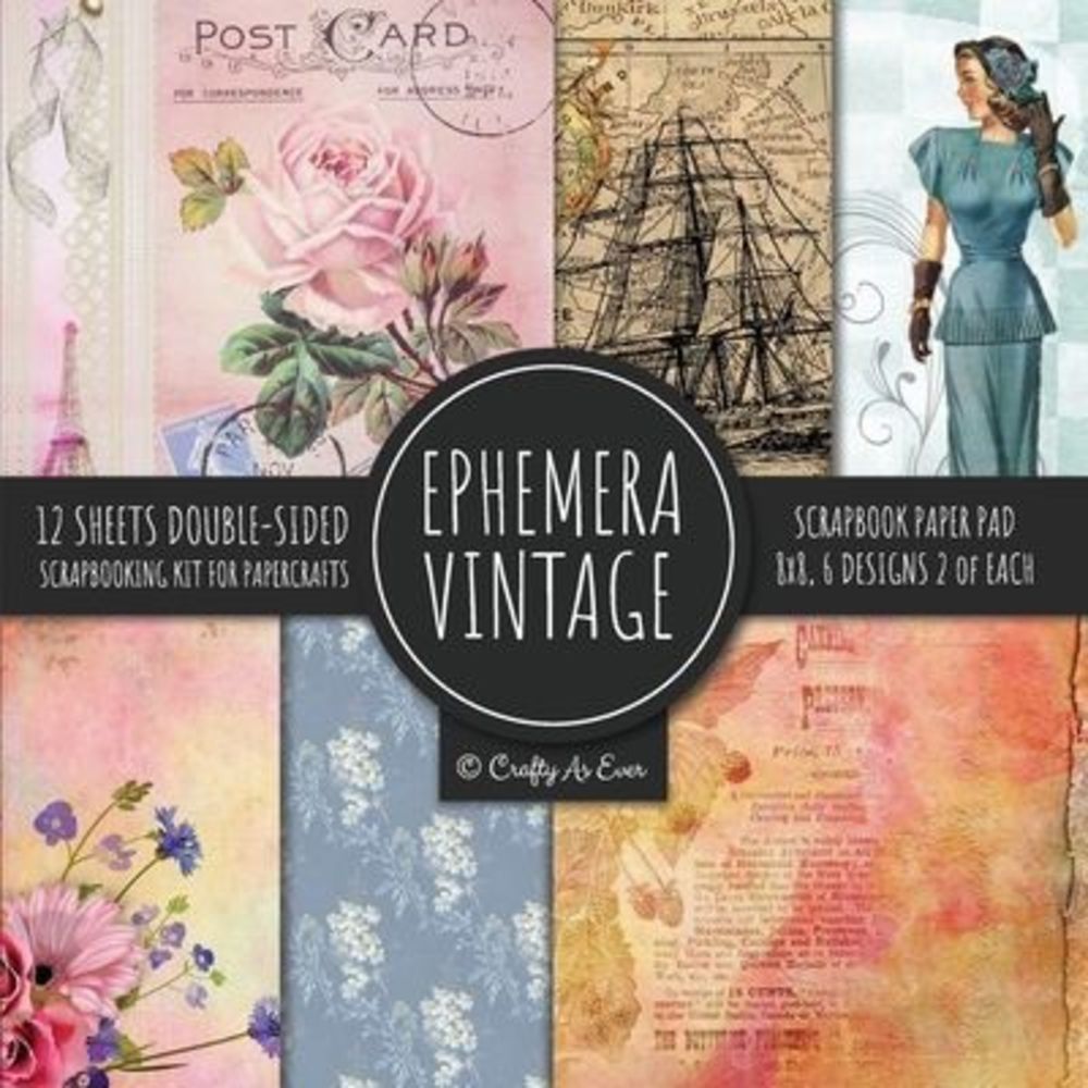 Ephemera Vintage Scrapbook Paper Pad 8x8 Scrapbooking Kit for Papercrafts, Cardm
